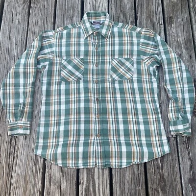 vtg Big Mac Flannel Shirt Men's Large Tall 1960s Green Plaid Heavyweight - Image 1 of 4