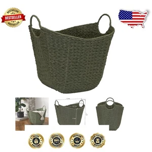 Stylish Natural Woven Wicker Storage Basket with Handles - 14.2"D x 19"W x 17"H - Picture 1 of 9