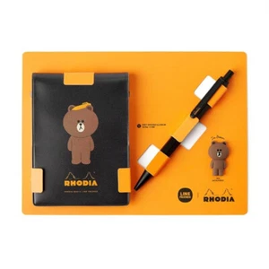 LINE FRIENDS X RHODIA Edition Brown Ballpoint Pen Figure Notepad Case Multi Set - Picture 1 of 8