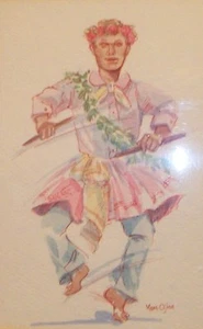 MOMI OJHA PAINTING PACIFIC ISLAND ART TIKI DANCER HONOLULU HAWAII HAWAIIAN VTG - Afbeelding 1 van 7