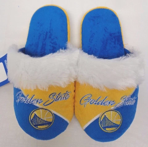 Golden State Warriors Women's Cursive Colorblock Fur Slippers Cover