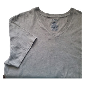 Polo Ralph Lauren V Neck Men`s T-Shirt Size L Cotton Gray Short Sleeve Logo