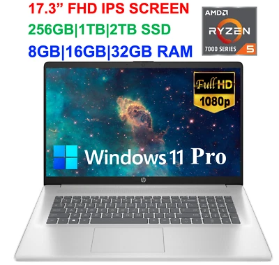 2025 HP Pavilion Laptop 17.3" FHD AMD Ryzen 5 Upto 32GB RAM 2TB SSD Win 11Pro - Image 1 of 4
