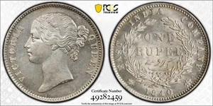 1840 India Silver Rupee Coin PCGS MS 61 - Picture 1 of 2