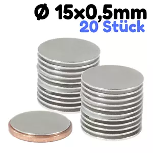 20 x Neodym Magnet Scheibe 15x0,5mm Flach Magnetscheibe 15mm Scheibenmagnet - Bild 1 von 5