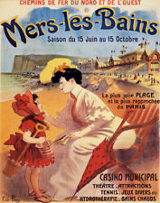 MER-LES-BAINS MOTHER DAUGHTER AT BEACH CASINO VINTAGE POSTER REPRO FREE SHIPPING