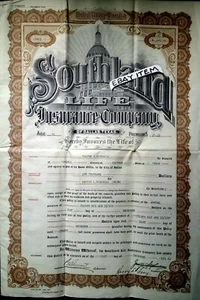 1916 WALTER H RUDISILL Terrell Texas HARRY SEAY Póliza de seguro SOUTHLAND LIFE - Imagen 1 de 1