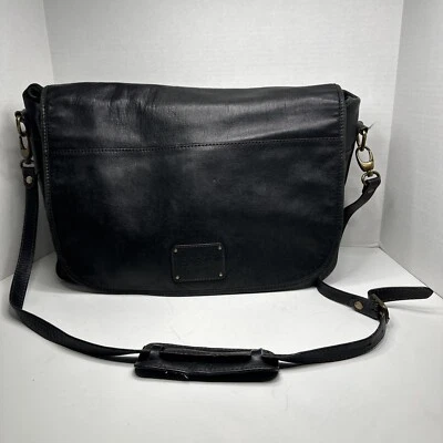 Bosca Leather Messenger Laptop Bag Black W/ Shoulder Strap Crossbody - Image 1 of 4