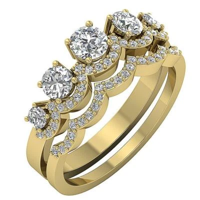 Designer Five Stone Bridal Ring Set I1 G 1.20 Ct Genuine Round Diamond 14K Gold - Image 1 of 4