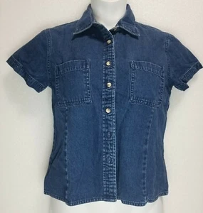 Vintage Women's STYLE & CO Denim shirt- shorts  Sleeves blue Size 8 - Picture 1 of 6
