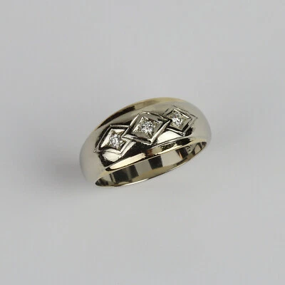 Anillo vintage de oro blanco y amarillo de 14k, diamantes para hombre talla 10,25 Foto 1 de 3