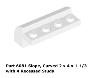 Lego 1x 6081 White Slope, Curved 2 x 4 x 1 1/3 with 4 Recessed Studs 7166 - Picture 1 of 1