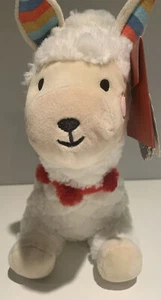 FAO Schwarz Llama Alpaca Plush Furry White Laying W Rainbow Blanket & Papers NWT - Picture 1 of 8