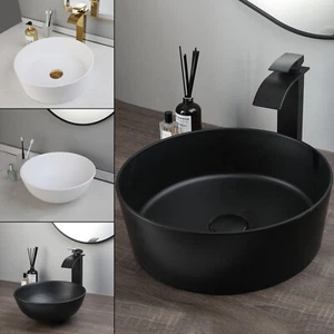 Bathroom Round Bowl Artificial Stone StVessel Vanity Sink Art Basin & Drain Tap - Picture 1 of 32