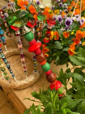 GARDEN BEADED PLANT STAKE 12 INCH CHRISTMAS COLOR DECOR - Image 1 of 3