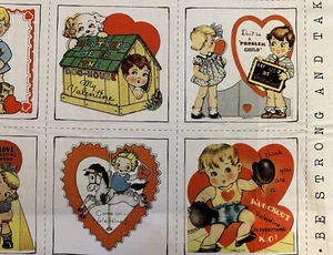 RETRO VINTAGE VALENTINES TAKE HEART PANEL PATCHES FRISCH R BLAKE FABRIC 24"X43" - Picture 1 of 12