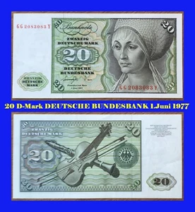 Ⓜ️ 20 Deutsche Mark ☘️ 1.Juni 1977 💥💥 DM Schein Bundesbank 🍄 GG 2083082 Y 🌐 - Bild 1 von 3
