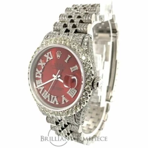 Rolex Datejust 36mm Red Roman Dial Jubilee Bracelet Iced out 13 CT - Picture 1 of 9