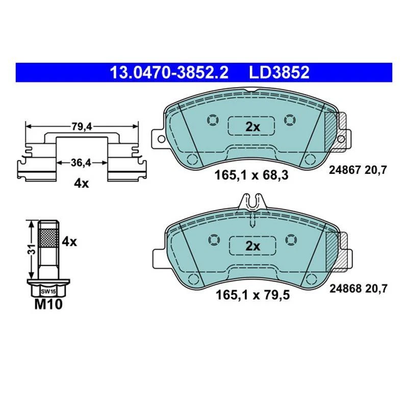 ATE 13.0470-3852.2 Plaquettes / Sabots de Frein Avant pour Mercedes-Benz X204 - Photo 1/1