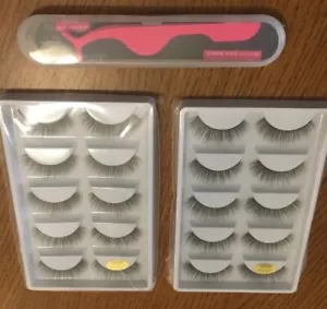 10 Pairs Of Mink Hair 3D False Eyelashes With Application Tool / Tweezers - Picture 1 of 4