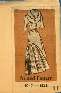 Jacket Wiggle or Full Skirt Pattern Mail Order 4947 JR Size 11/31.5 1950's VTG - Picture 1 of 3