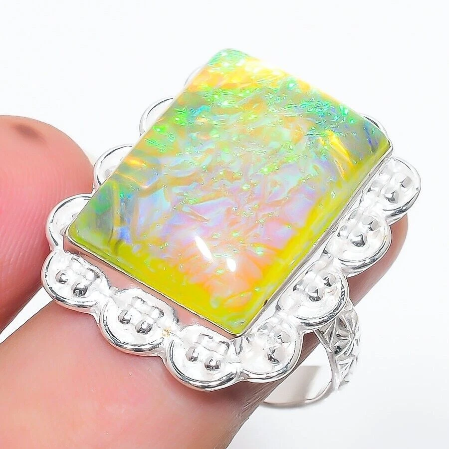 Anello con gemma tripla opale fatto a mano in argento sterling 925, misura... - Immagine 1 di 1