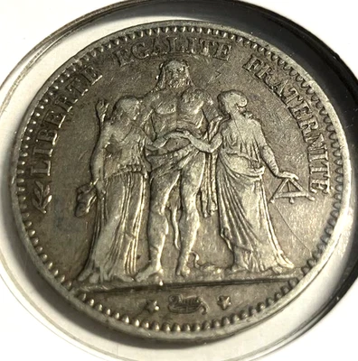 elf France 5 Francs 1874 A  Silver  Hercules Group  E017 - Image 1 of 2