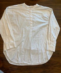 Banana Republic Women's Size XL 1/4 Button Up Shirt White Stripe Mandarin Collar - Picture 1 of 10