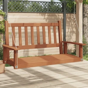 Outdoor Garden Brown Solid Fir Wood Swing Bench w/ Galvanised Chains 115x65x63cm - Picture 1 of 10