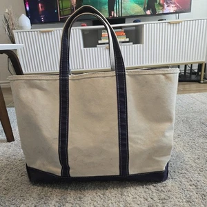 Vintage LL Bean Boat and Tote XL Canvas Bag Blue Zip Top Made In Usa - Picture 1 of 15