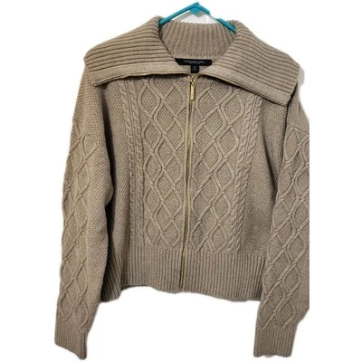 Cárdigan corto Marc New York Andrew Marc beige cremallera completa CABLE TEJIDO Suéter XL Foto 1 de 4