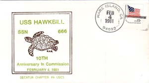 USS HAWKBILL SSN-666 10º ANIVERSARIO EN COMISIÓN 04 DE FEBRERO 1981 MARE ISLAND CA C - Imagen 1 de 1