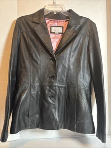 Giacca blazer Wilson Maxima pelle donna taglia Lg nero foderato con bottoni preppy - Foto 1 di 4
