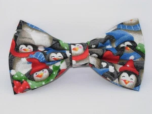 Christmas Bow tie, Winter Penguins, Red & Green Winter Caps, Pre-tied Bow tie - Picture 1 of 4