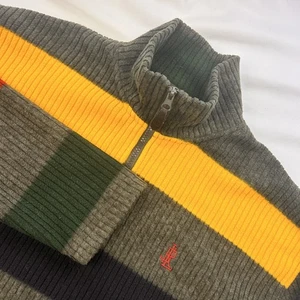 Lauren Ralph Lauren Men Grey Yellow Blue Red Thick Stripes 1/4 Zip Sweater M - Picture 1 of 8