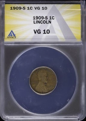 1909 S 1C Lincoln Wheat Cent ANACS VG 10 Very Good - Image 1 of 4