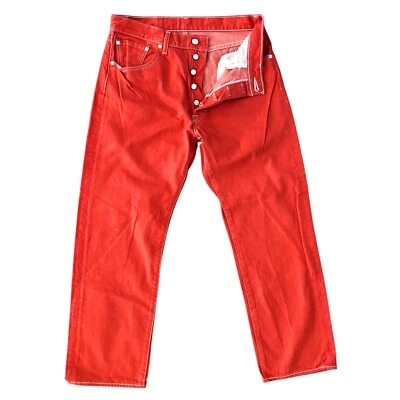 LEVI’S 501 Jeans Mens 30 x 27 Orange Denim White Stitch Button Fly - Image 1 of 4