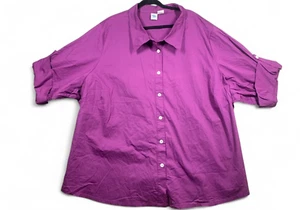 Junonia Button Up Shirt Women's Plus 6X Purple Cotton Blend Roll Tab Sleeve - Picture 1 of 6