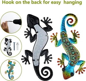 2Pcs Metal Gecko Wall Decor Lizard Garden Art Color Hanging Glass Sculpture f... - Picture 1 of 12