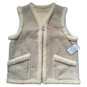 Vintage Lammfell Sherpa Shearling Wollweste durchgehender Reißverschluss Größe 42 Australien - Bild 1 von 8