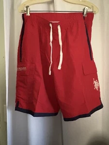 NWOT US Polo Assoc. Red Men's Swim Trunks Sz Med Adjustable Waist Lined Pockets - Picture 1 of 9