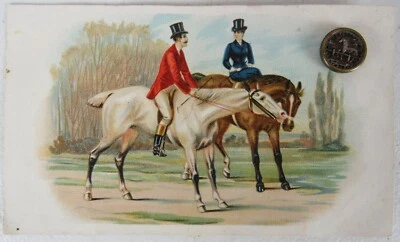 Arbuckle Bros Coffee Victorian Trade Card & Button Horse Riding PC3 - Image 1 of 3