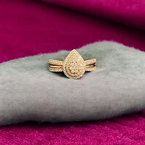 0.50 TCW Round Brilliant Cut Real Diamonds Pear-Shaped Anniversary Ring 14K Gold - Picture 1 of 14