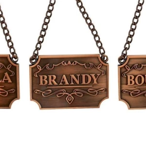BRANDY~1 Gorgeous Liquor Decanter Tag Label STUNNING Copper w Adjustable Chain - Picture 1 of 3