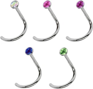 Titan Piercing Naso Set 5 Borchie Spirale 1,0mm con Glitter Pietra - Foto 1 di 2