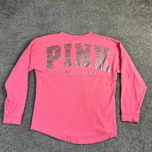Victorias Secret PINK Sweatshirt Womens Small Pink Gold Glitter Long Sleeve * - Picture 1 of 11