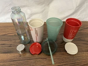 Lot of STARBUCKS Cups - Joyful, Iridescent Glass, Frosted Green, Floral Poppies - Picture 1 of 10
