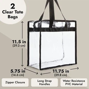 2 Pack Stadium Approved Clear Tote Bags with Handles for Beach Concert, 12x6x12" - Picture 1 of 11