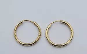 Pendientes de aro de alambre con acabado de espejo para dama con trigo corte diamante - oro amarillo 14k - Imagen 1 de 3