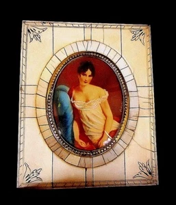 VINTAGE 1920'S FRAMED HAND PAINTED EMPIRE PORTRAIT ON CELLULOID - GERMANY - Picture 1 of 6